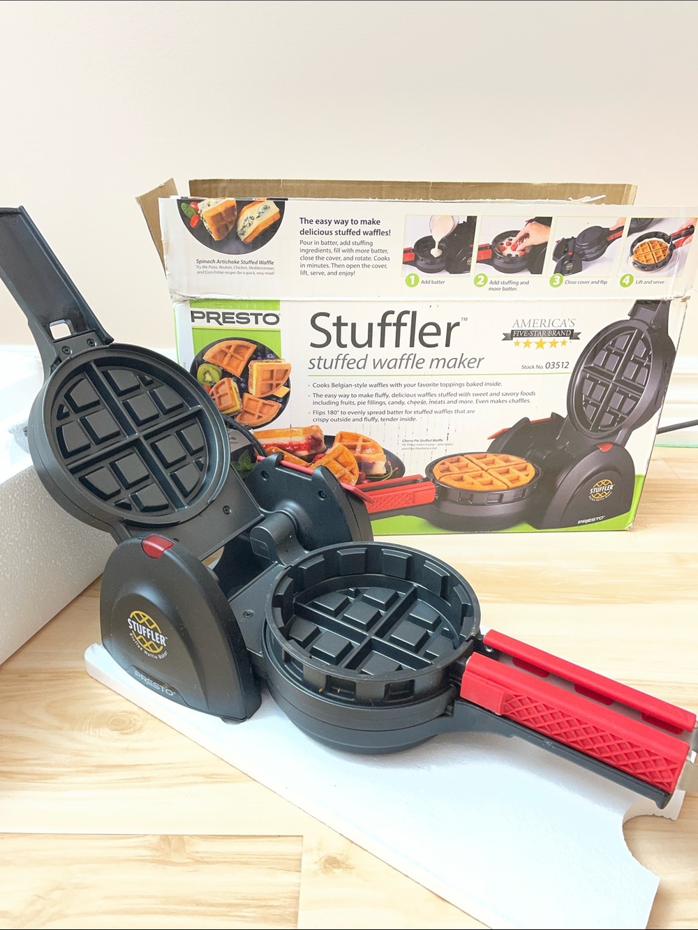 Presto Stuffler Stuffed Waffle Maker — Black with Red Handles
